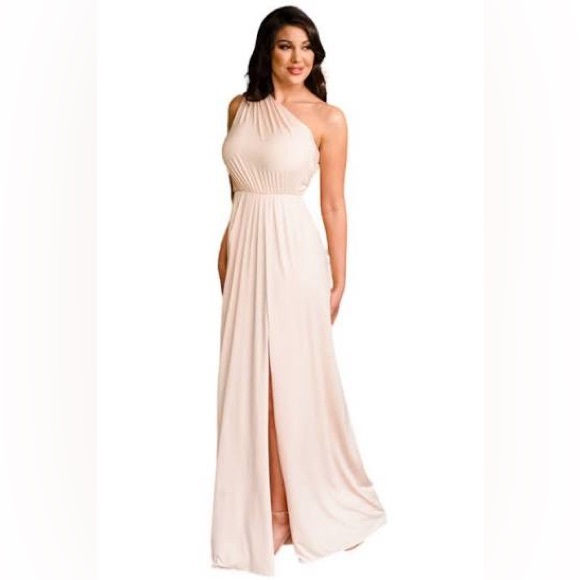 Pia Gladys Perey Gold Metallic one shoulder gown NWT